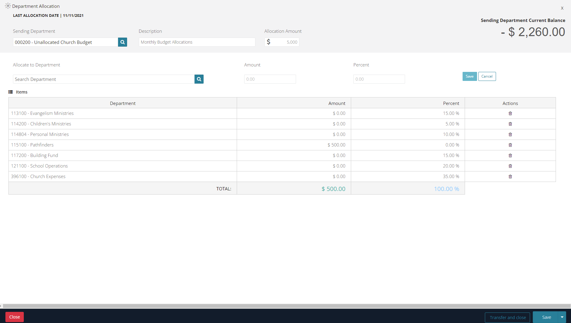 Department Allocation – actscloud.net